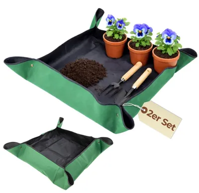 Produktbild von 2er Set Pflanzen Umtopfmatte Wasserdicht Pflanzunterlage Faltbar Pflanzenmatte Pflanzwanne Tragbare Gartenmatte Robust Umpflanzmatte 40x40 Pflanzmatte Oxford 600D