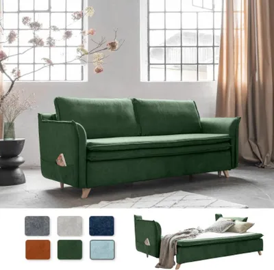 Produktbild von MIUFORM Charming Charlie Slim - Sofa mit Bettfunktion und Bettkasten - 225x90cm - Grün - 3-Sitzer Schlafsofa