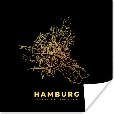 Produktbild von MuchoWow® Poster Hamburg - Karte - Gold - Stadtplan 75x75 cm - Wand Dekoration