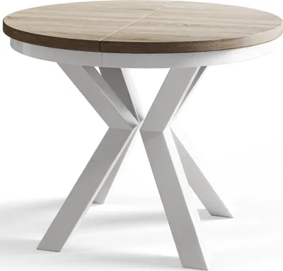 Immagine prodotto di Tavolo rotondo per sala da pranzo LOFT, tavolo allungabile diametro: 120 cm/200 cm, tavolo da soggiorno colore: beige, con gambe in metallo bianco