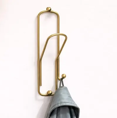 Obrázok produktu pre Dizajnový vešiak na odevy „Svorka“ 32 cm Garderoba Nástenný vešiak Svorka Vešiak z kovu (žltý)
