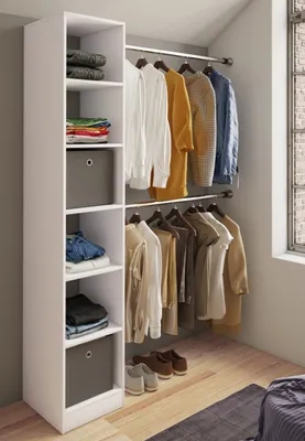 Produktbild von Dacho2 Kleiderschrank Regal mit 2x Kleiderstange 6 Ablagen weiß.