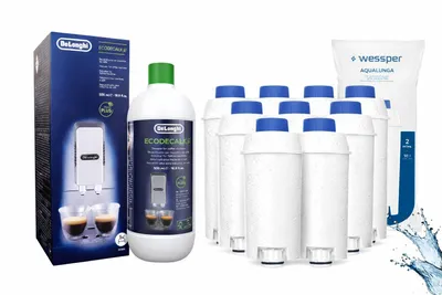 Image de 10 filtres à eau Wessper pour machines à café DeLonghi + détartrant original DeLonghi ecoDecalk