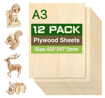 Immagine prodotto di Compensato di betulla lastre di legno - A3 - 420 x 297 mm - 3 mm - 12 pezzi - Betulla