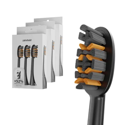 Produktbild von Zahnheld Bürstenkopf Wechselköpfe Pro X-Clean schwarz, 9 Stück - mittelharte Ersatzbürsten für Schallzahnbürste Gero, Aufsätze für Schallzahnbürste