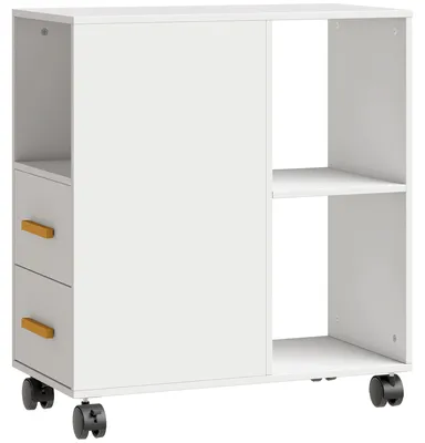 Obrázek produktu pro Mobilní skříňka na tiskárnu s nastavitelnou policí a kolečky | Barva: Bílá | Rozměry: 60 x 30 x 65 cm