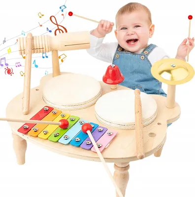 Produktbild von Holz Schlagzeug Set für Kinder Musikinstrumente 10-teilig Lernspielzeug