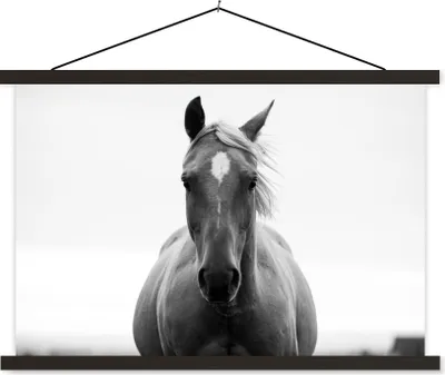 Produktbild von MuchoWow® Textilposter Pferd - Tier - Schwarz - Weiß 120x80 cm mit schwarzem Rahmen - Wanddeko