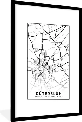 Produktbild von MuchoWow® Gerahmtes Poster Stadtplan - Gütersloh - Karte - Wegbeschreibung 60x90 cm - Poster mit Schwarzem Bilderrahmen Wandposter Rahmen Foto Bilder - Dekoration - Wandposter Wohnzimmer - Hochwertig