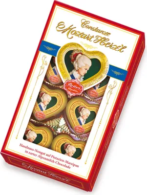 Verpackungsbild Reber Constanze Mozart Herzl Pralinen 80g
