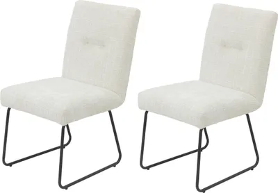 Produktbild von 2er Set Esszimmerstuhl Elsa - Webstoff Creme - Rundrohr Kufengestell - XL Sitzbreite, Komfortsitz mit Federkorb - 140kg belastbar