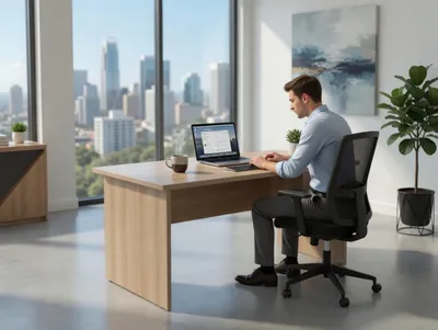 Produktbild von Moderner Bürotisch Schreibtisch Holzoptik Mit Schubladen