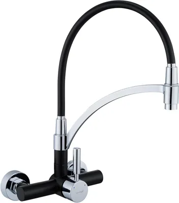 Produktbild von Armatur für die Küchenmontage – Schwarze Mischbatterie – Spülbeckenreinigung – 180° schwenkbarer, flexibler Auslauf – 150 mm Bündigstange – Matt Schwarz