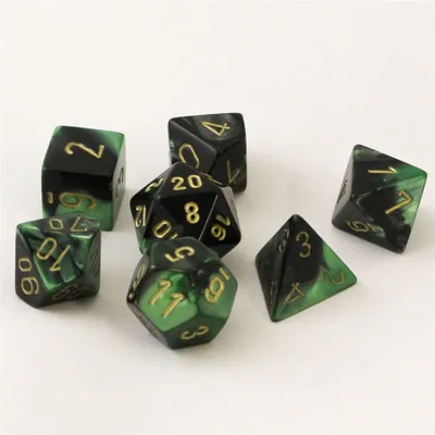 Obrázok produktu pre Chessex - Gemini - sada 7 dielikov - čierno-zeleno-zlatá