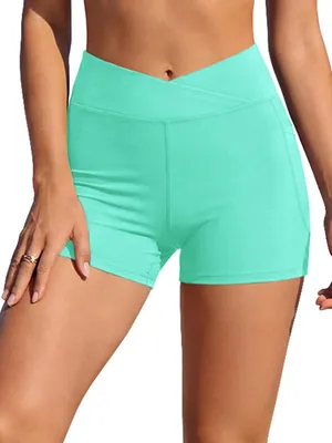 Productafbeelding van Elzusha - High Waist Board Shorts voor Vrouwen - Groene Zwemshorts met V-Crotch