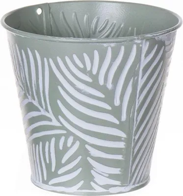 Produktbild von INNA-Glas Pflanzentopf FABIONALTA mit Blattmuster, Zink, Khaki-weiß, 9,3cm, Ø10cm - Zink Blumentopf