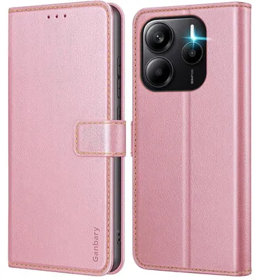 Immagine prodotto di Custodia a libro in pelle rosa per Xiaomi Redmi Note 14 4G, con scomparti per carte e funzione stand