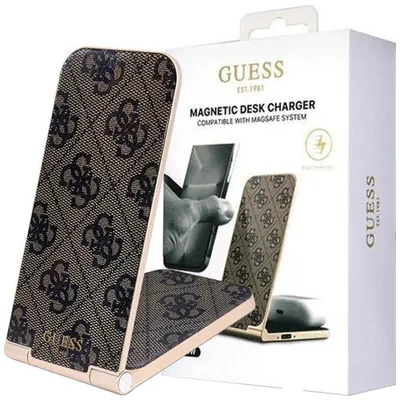 Produktbild von Guess Falttasche. Induktions-2-in-1-Ladegerät GUDCFAL4PEGW 15W braun/braun 4G-Muster MagSafe