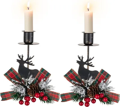 Produktbild von Kerzenständer Stabkerzen Hirsch Geweih 2 Stück Schwarz 15cm
