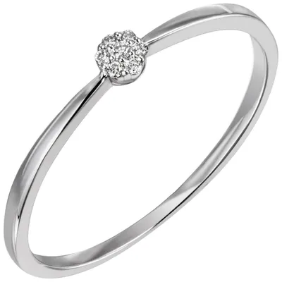 Produktbild von Schmaler Ring 585 Gold Weißgold 7 Diamanten Brillanten B: 3,2mm Damen Innenumfang 50mm Ø15.9mm