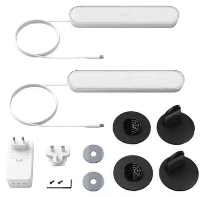 Produktbild von Philips Hue White and Color ambiance Play Lightbar Doppelpack, Intelligente Tischleuchte, Bluetooth/Zigbee, Weiß, Integrierte LED, Synthetik, Nicht austauschbare(s) Leuchtmittel