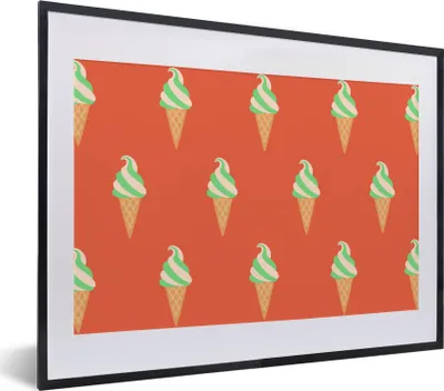Produktbild von MuchoWow® MuchoWow® Gerahmtes Poster Eiscreme - Muster - Rot - Grün 40x30 cm - Poster mit zchwarzem Bilderrahmen - Bilderrahmen - Poster im Rahmen