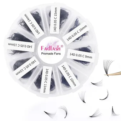 Image de Extensions de cils 14D, diamètre 0,05 mm, courbure C, longueur mixte de 9 à 16 mm, ensemble de 1000 pièces, faux cils en éventail russe préfabriqués