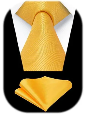 Image de Ensemble de cravates pour hommes avec mouchoir de poche, couleur jaune élégante
