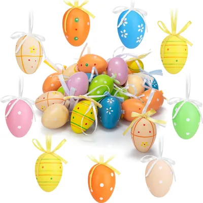 Produktbild von com-four® 24x handbemalte Ostereier zum Aufhängen 6 cm - Osterdeko mit schönen Mustern - Deko Ostereier in tollen Größen [Auswahl variiert]