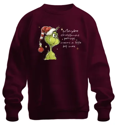 Obrázok produktu pre Možno Vianoce znamenajú niečo viac – vtipná mikina Grinch, uni, bordová, XL
