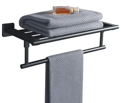 Obrázek produktu pro Omgoods - Držák na ručníky, černý, 42 cm - Nerezová ocel 304 - Montáž na zeď