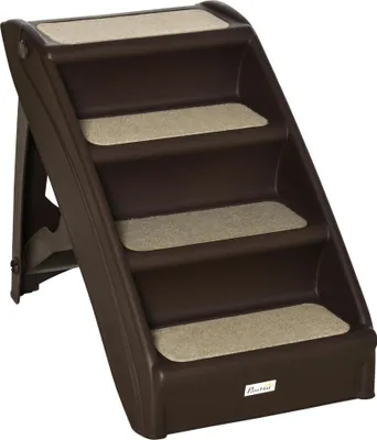 Obrázek produktu pro Schody pro psy a kočky - skládací - 4 stupně - protiskluzové kobercové stupně - rozměry 62 x 38 x 49,5 cm - tmavě hnědá barva