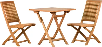 Produktbild von Teak Balkonsitzgruppe 2 Klappstühlen + 1 Klapptisch 70 x 70 cm edles Teak Gartenmöbeln Set mit Klappfunktion