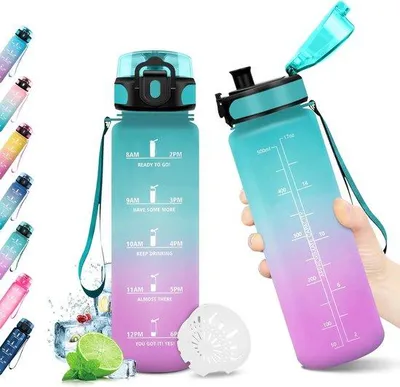 Produktbild von Famanu Trinkflasche für Kinder mit Zeitmarkierungen - Bunt und praktisch