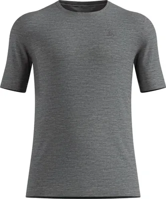 Graues Odlo Natural Merino 200 T-Shirt mit Rundhalsausschnitt und kurzen Ärmeln