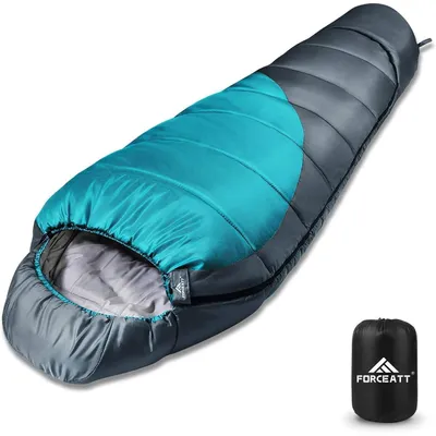 Productafbeelding van Slaapzak, geschikt voor alle seizoenen, wintermodel, waterdicht, voor kamperen, temperatuur: 0°C, kleur: blauw/grijs
