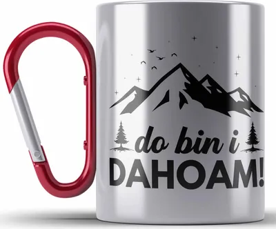 Produktbild von Trendation - Wandern Edelstahl Tasse Karabiner Geschenk Do Bin I Dahoim Geschenk Berge Wanderer Geschenkidee (Rot)