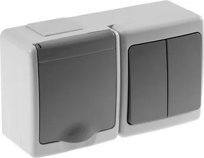 Produktbild von 1-Fach Aufputzsteckdose mit Doppelschalter Grau IP44 16A/250V Schuko Aufputz Feuchtraum Steckdose Grau