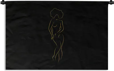 Produktbild von MuchoWow® Wandteppich Wandbehang Frau - Schwarz - Gold - Strichzeichnung 120x80 cm Tapisserie Dekoration Wandtuch - Wanddekorationen - Wandtücher