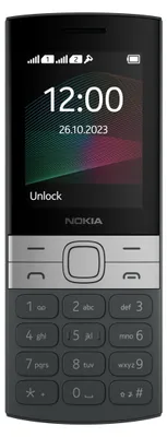 Produktbild von Nokia 150, Balken, Single SIM, 6,1 cm (2.4"), 0,3 MP, 1450 mAh, Schwarz, Silber