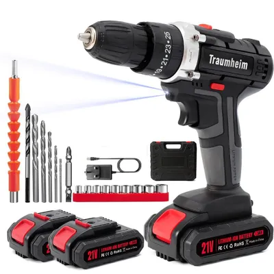 Produktbild von Akkuschrauber, Akku Bohrschrauber Set, Schlagbohrmaschinen, Akku-Bohrer, 48VF mit 2x 1500Ah Batterie,45Nm Max. Drehmoment, Professional Schnellladung