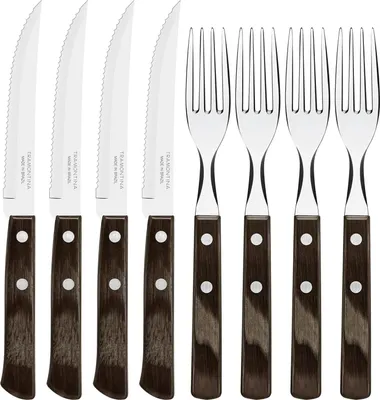 Produktbild von Steakbesteck Steakgabel Steakmesser Set rostfreier Edelstahl, brauner Holzgriff ( 8 -tlg. ) 4 Personen Edelstahl , , rostfrei, spülmas