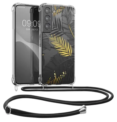 Produktbild von kwmobile Necklace Case kompatibel mit Samsung Galaxy S22 Hülle - Silikon Cover mit Handykette - Gelb Grau Transparent Dschungel