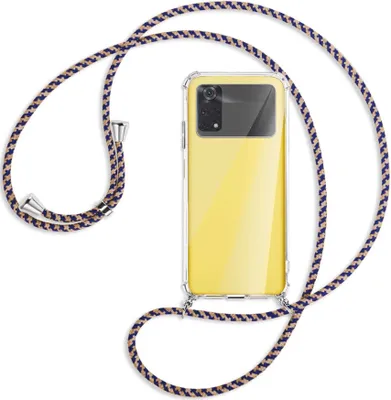 Produktbild von Handykette Backcover-Schutzhülle mit Band (Metall silberfarben) für Xiaomi Poco M4 Pro 4G - blau+beige