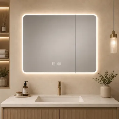 Image de Armoire miroir LED salle de bain blanche - 80 cm - ALEN