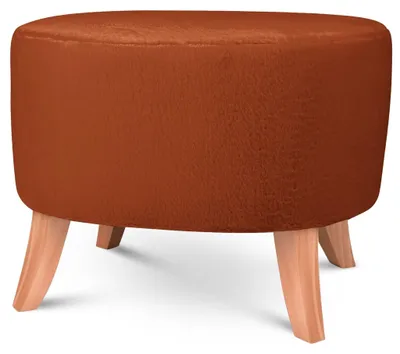 Produktbild von MG Design Ovaler Kunstfell-Hocker 52 x 62 cm in Orange mit Holzbeinen - Gepolsterter Fußhocker für Wohnzimmer oder Schlafzimmer