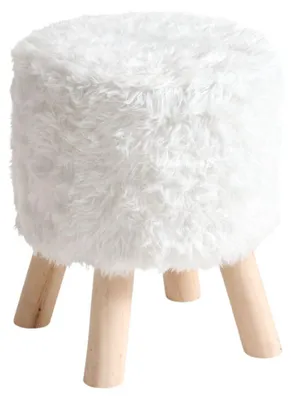 Produktbild von Beistellhocker / Sitzhocker Teddy - Holzbeine - flauschiger Stoff - weis - D30 x H39 cm - Fushocker