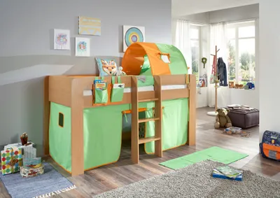 Produktbild von Relita Halbhochbett ANDI Liegefläche 90 x 20 cm Nachbildung natur inkl. Vorhang, Tasche und 1-er Tunnel; BH1684114+TX5002011+TX5072011+TX5032011