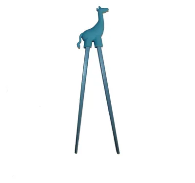 Produktbild von 076 Essstäbchen Chopsticks + 1 Clip Essstäbchenhelfer aus Gummi, Motiv Giraffe hell blau