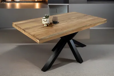 Produktbild von Esstisch 160x85cm Akazienholz naturfarben gerade Kante Spider-Gestell schwarz RIO